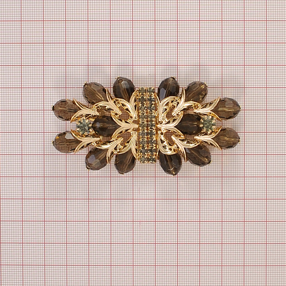 Застежка металл Перья 80*43мм GOLD, коричневые камни, шт. Застежки металл