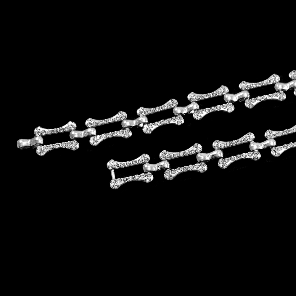 Тесьма металл и стразы Косточка, 1,5*1см, никель, белый, ярд. Тесьма из страз