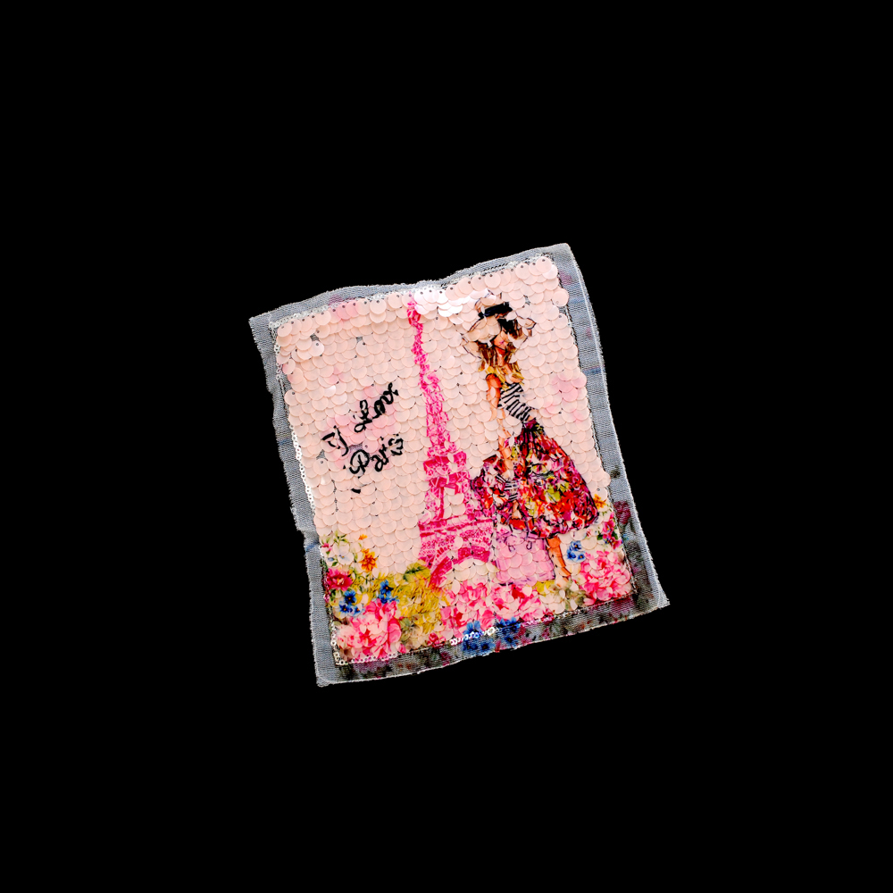 Аппликация пришивная пайетки I love Paris девочка с башней 20*16см цветной, шт. Аппликации Пришивные Пайетки
