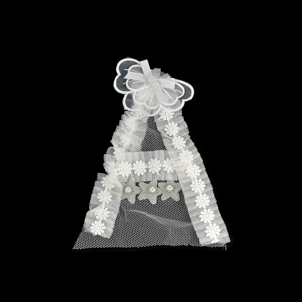 Аппликация кружевная пришивная А 15*13см, белая, звездочки, белый жемчуг. Аппликации Пришивные Кружевные Вязаные