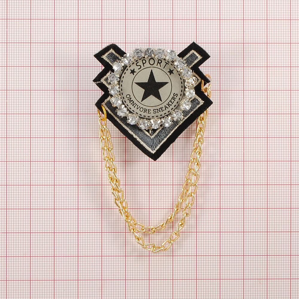 Брошь № 40 Стрелка-SPORT-звезда серая, белые камни, шт. Броши