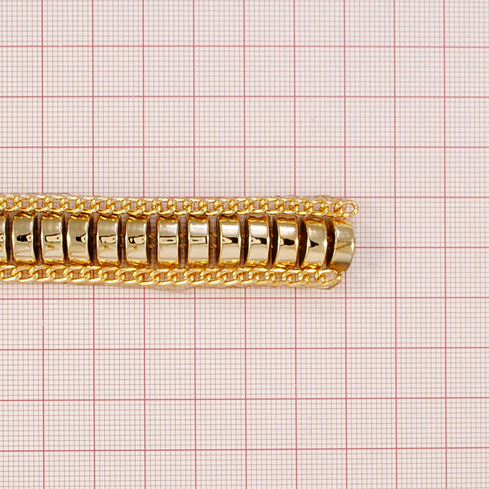 Тесьма стразы клеевые Панцирь 17мм цепь GOLD, прямоугольники 10*4мм, ярд. Тесьма из страз
