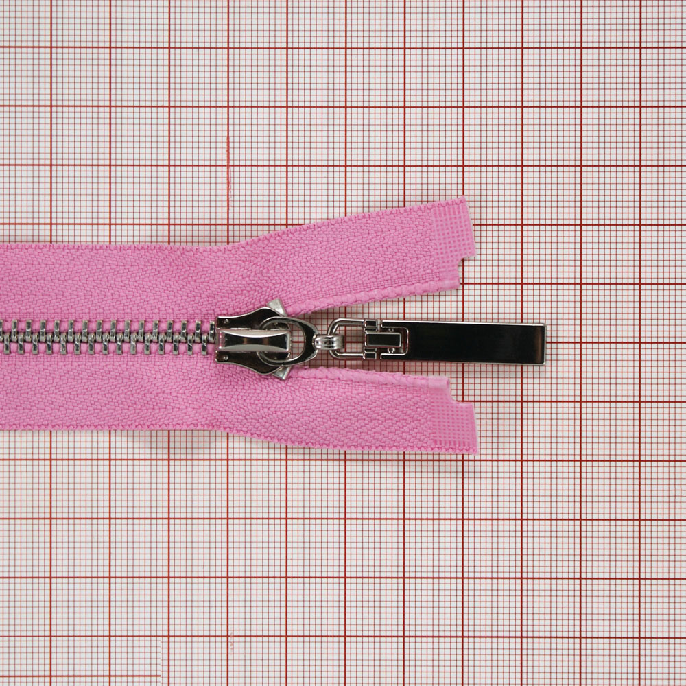 Змейка металлическая №5 85см, О/Е, Nickel и светло-розовая ткань, шт. Змейка Металл