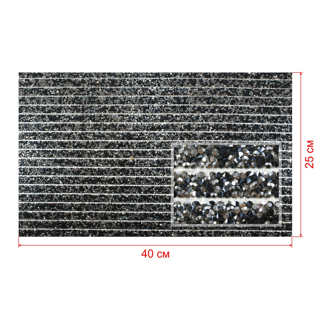 Стразы полотно клеевое №17 гречка АКРИЛ серебристо-черные камни, 25*40см, 1лист. Полотна из страз