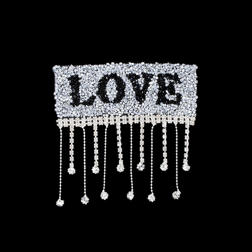 Аппликация клеевая, стразы гречка и бахрома, LOVE, 10*9см, белый, черный, никель, шт. Аппликации клеевые Стразы комб.
