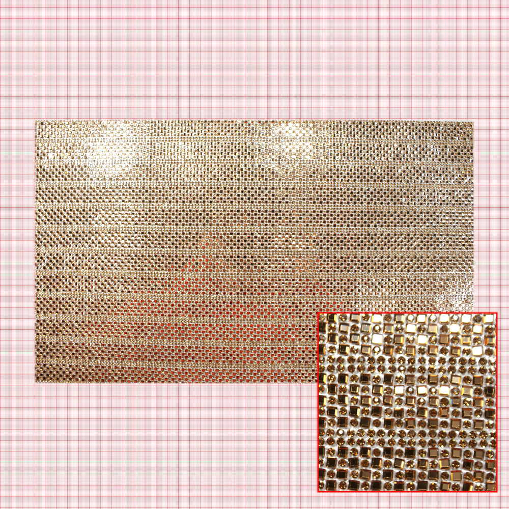 Стразы полотно Кирпичная кладка квадраты, золотые камни 24*40, 1лист. Полотна из страз