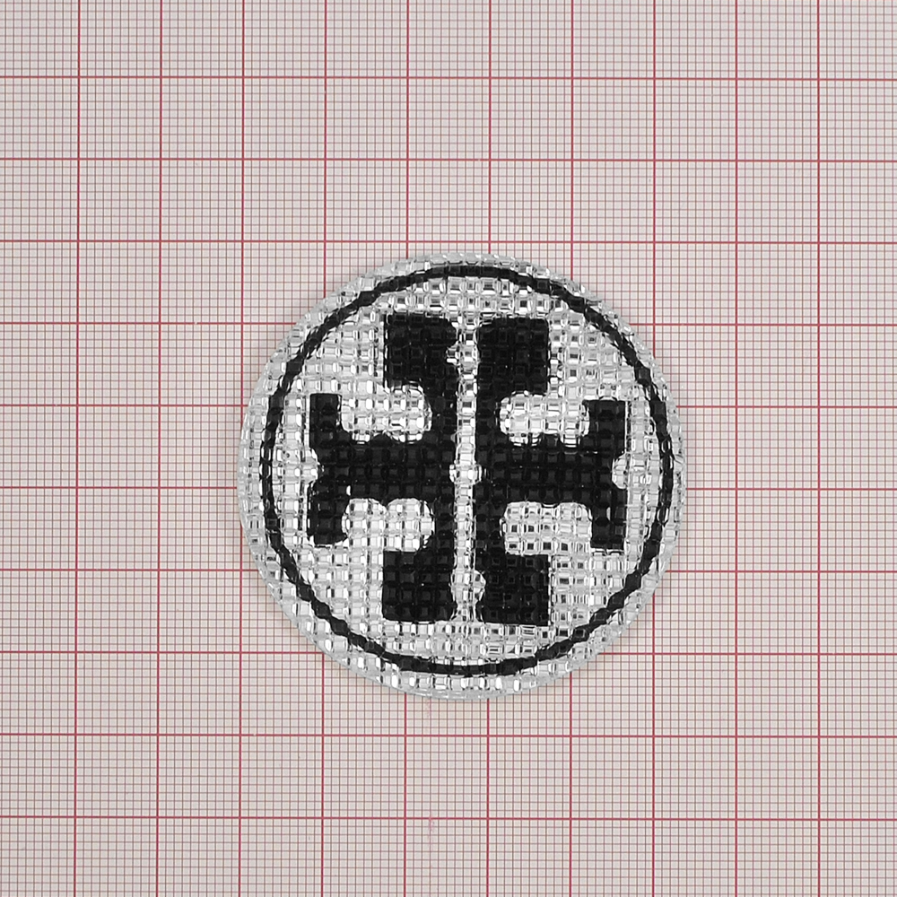 Аппликация клеевая резиновая D125 Крест 54мм круглая светло-желтый, черный рисунок, шт. Аппликации клеевые Резина, Силикон