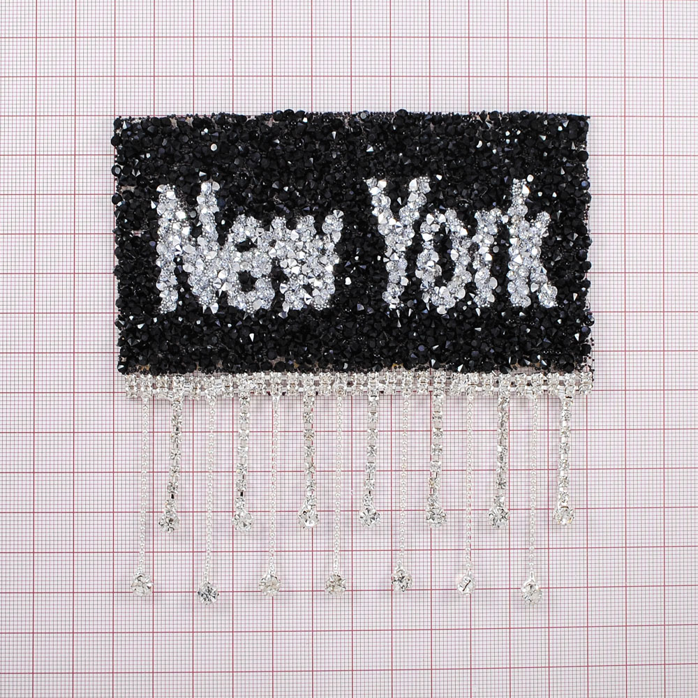 Аппликация клеевая, стразы гречка и бахрома, New York, 12,5*12см, белый, черный, никель, шт. Аппликации клеевые Стразы комб.