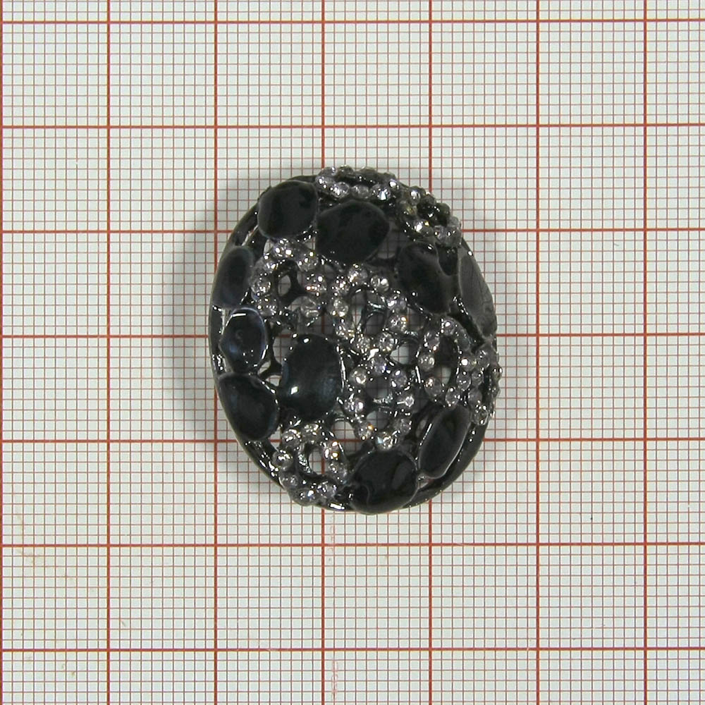 Украшение стеклянное TX-0005 /пуговица/ BLACK NIKEL, black diamond камни, черная эмаль, шт. Пуговица Декор