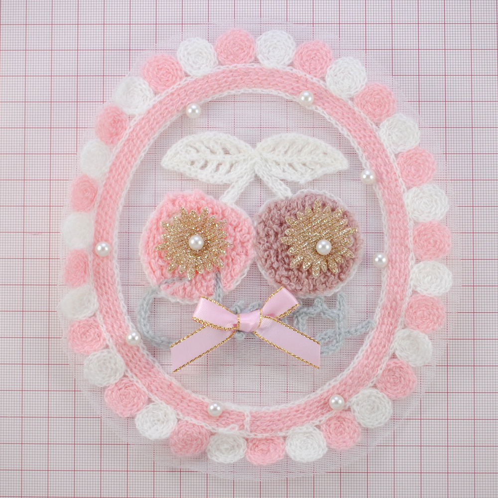 Аппликация круж. приш. Вишенки, 15*17см, белый, св.-роз., золот., жемчуг, шт. Аппликации Пришивные Кружевные Вязаные