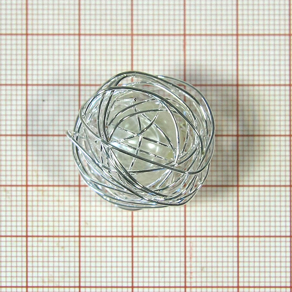 Декор металл пришивной Клубок-жемчужина NIKEL, белая жемчужина, 16мм. Камень в оправе пришивной