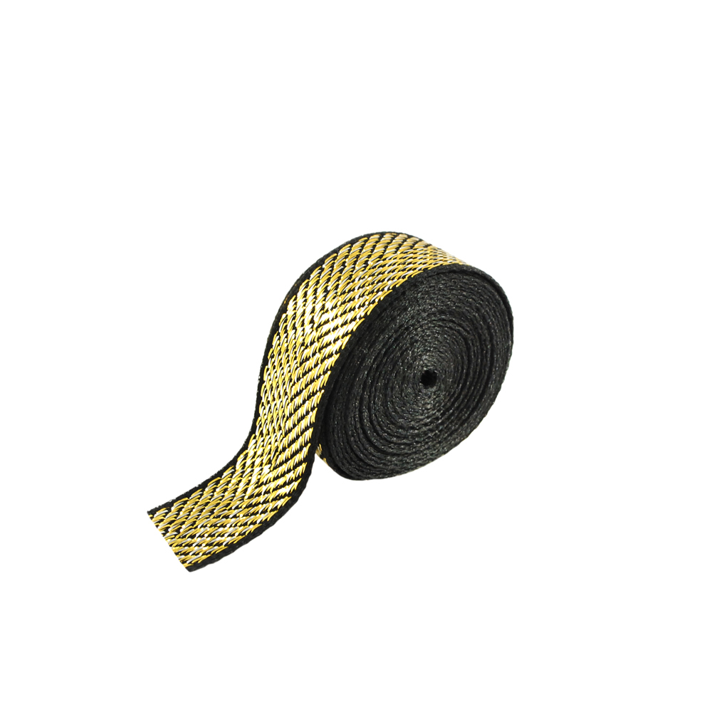 Тесьма люрекс Елочка 1,5см, черная основа и люрекс золото с серебром, 50ярд. Тесьма