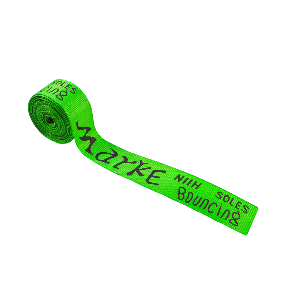 Тесьма репсовая с накаткой Marke 2см, зеленый, черный лого, ярд. Тесьма