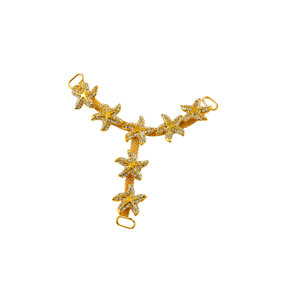 Укр. стекл. 9531 GOLD перетяжка 3 угла, 7 звезд. Перетяжка металл со стразами