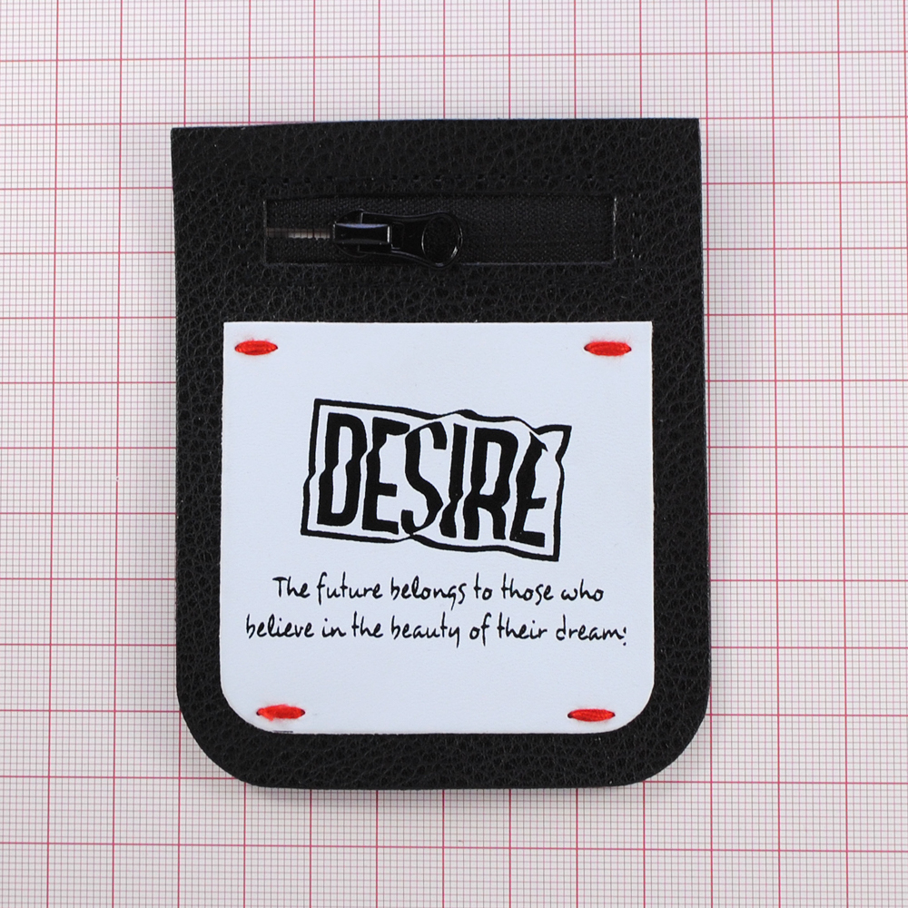 Аппл. к/з приш. карман и змейка DESIRE 8*10см черн., бел., шт. Нашивка Кожзам