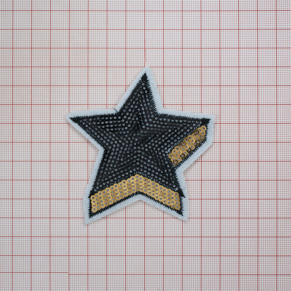 Аппликация клеевая пайетки Звезда с золотой тенью 8*7,5см золотые и черные пайетки, шт. Аппликации клеевые Пайетки