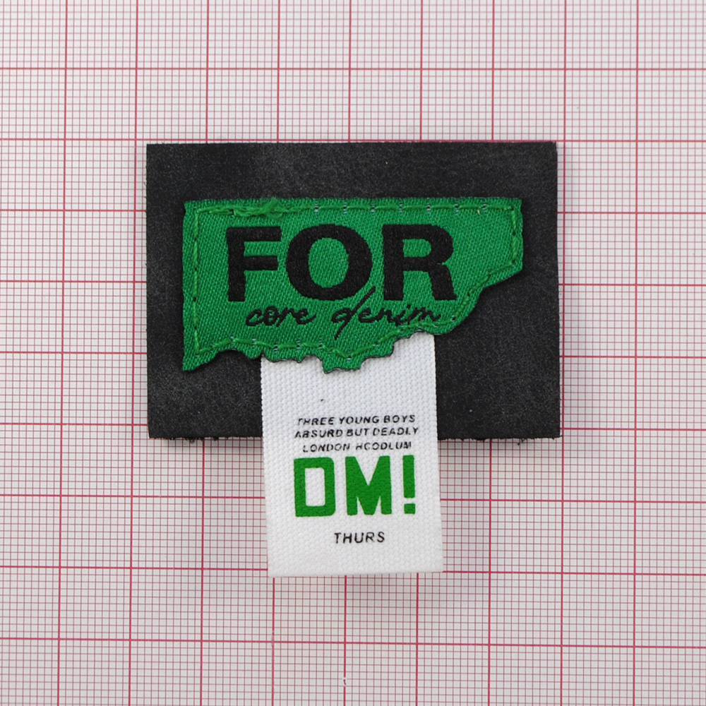 Лейба ткань For core denim, 5,7*4см (6см с флажком), чёрный, зеленый, белый, шт. Лейба Ткань