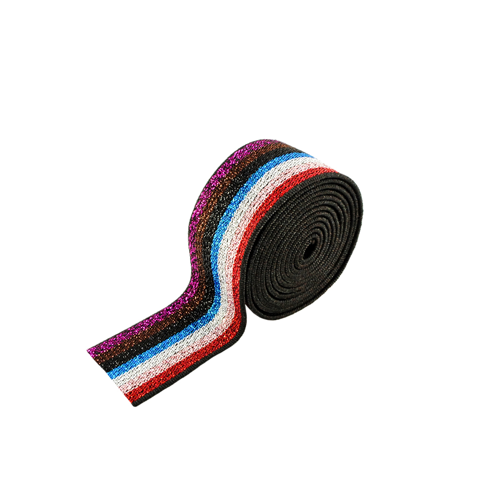 Резинка люрекс Полосы 2,5см, сиреневый, коричневый, черный, синий, белый, розовый, красный люрекс, 50ярд. Резинка