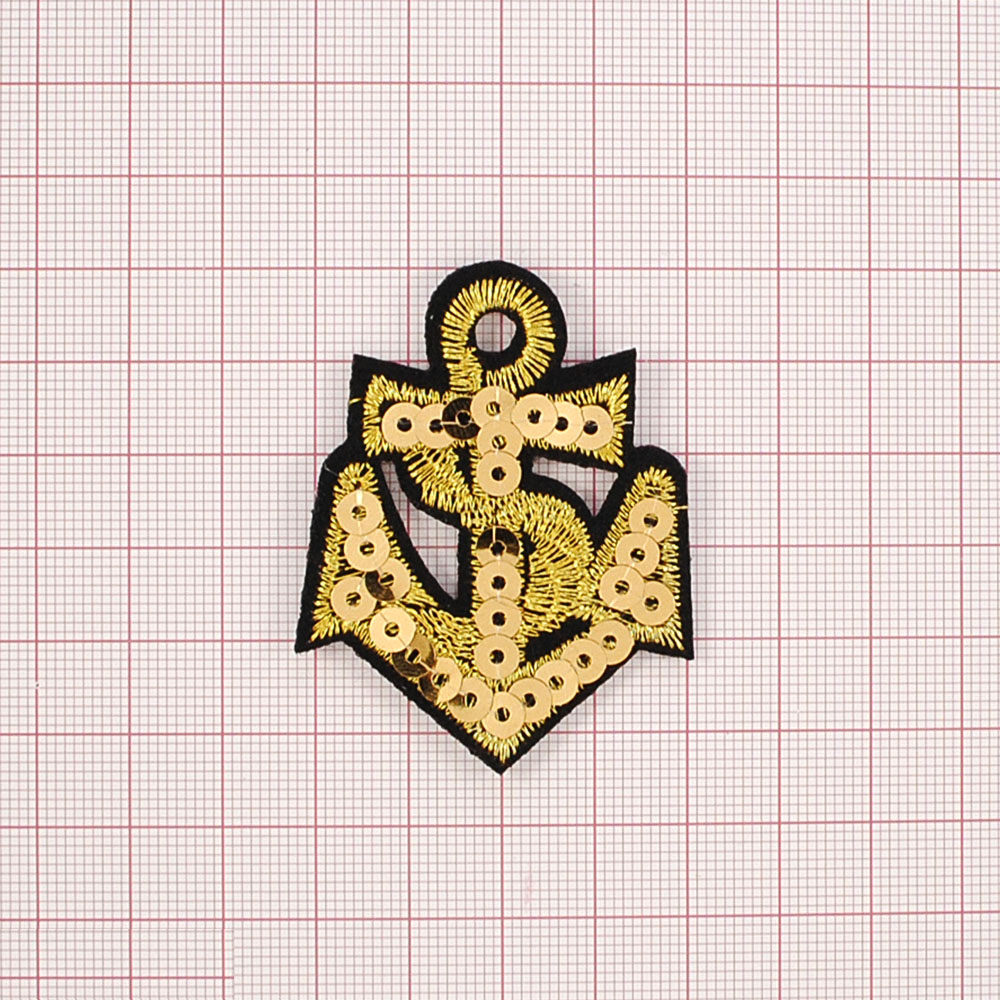 Аппликация клеевая пайетки Якорь 4,2*5,5см золото, шт. Аппликации клеевые Пайетки