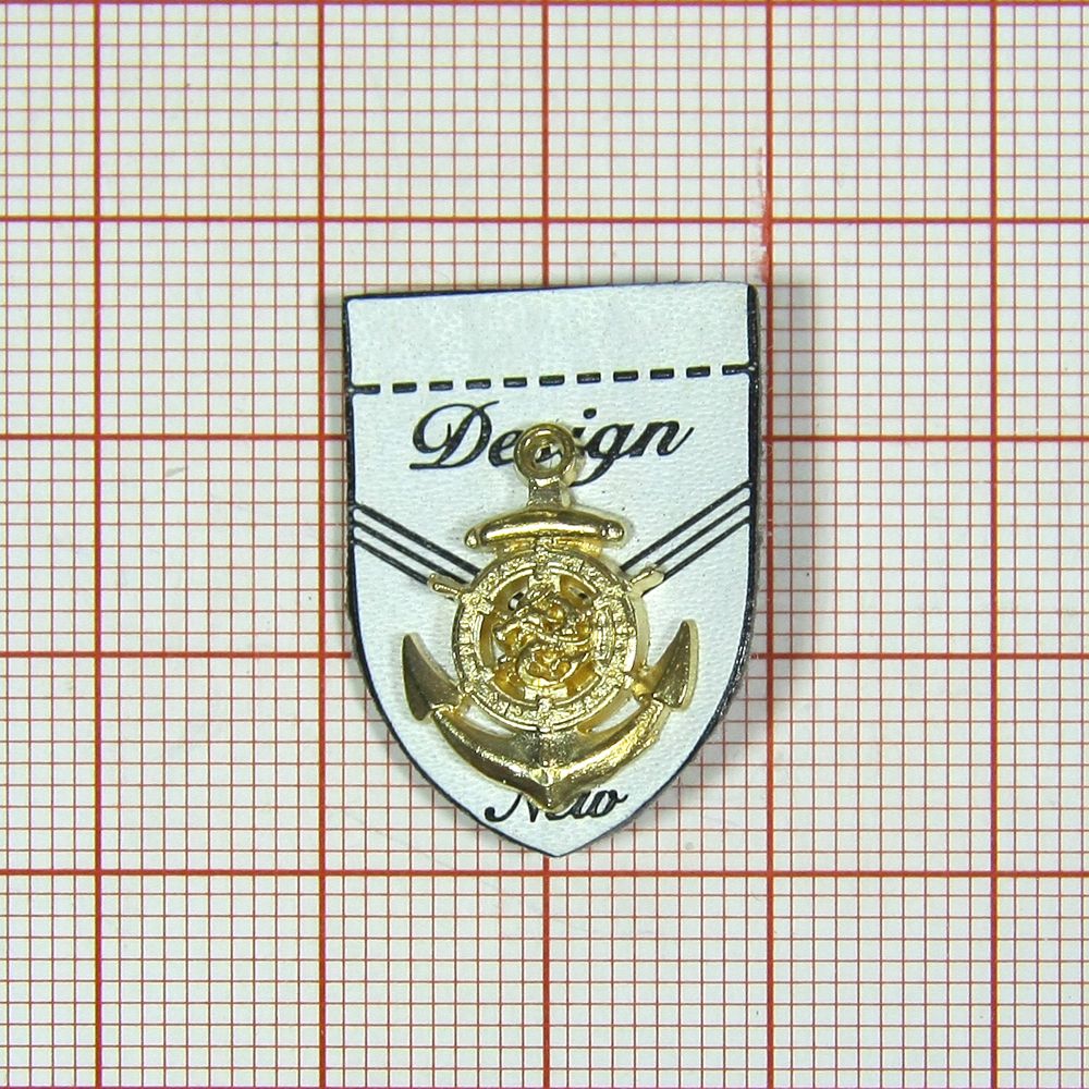 Лейба кожзам A11730 Design Якорь 19*27мм белый, GOLD. Лейба Кожзам