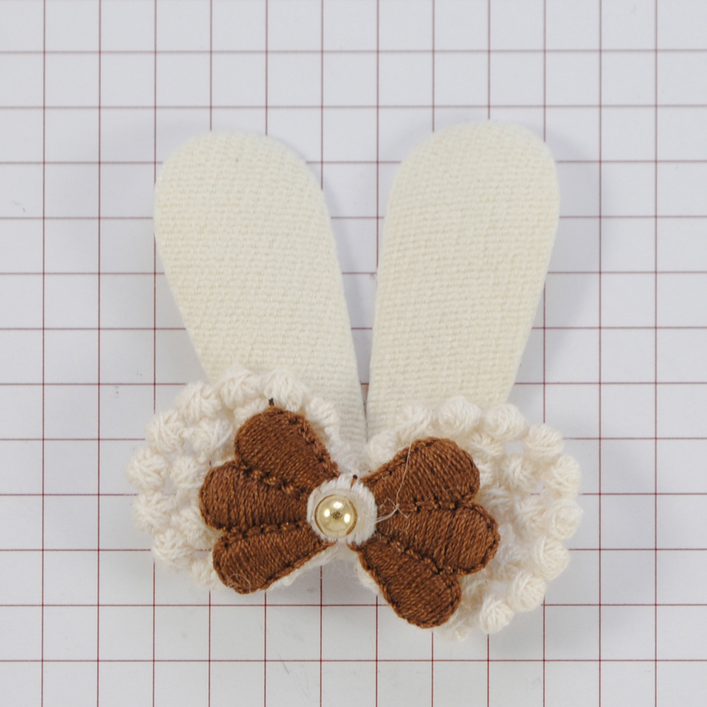Аппликация тканевая пришивная детская Заяц и бант, 4*4см, молочный, коричневый, золотая бусина, шт. Аппликации Пришивные Цветы Банты
