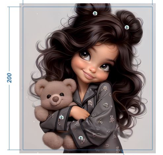 Аппликация композит, Девочка с медвежонком, 18*20см, королевский атлас, сублимация, лазер, SS30 32601, шт. Аппликация композит