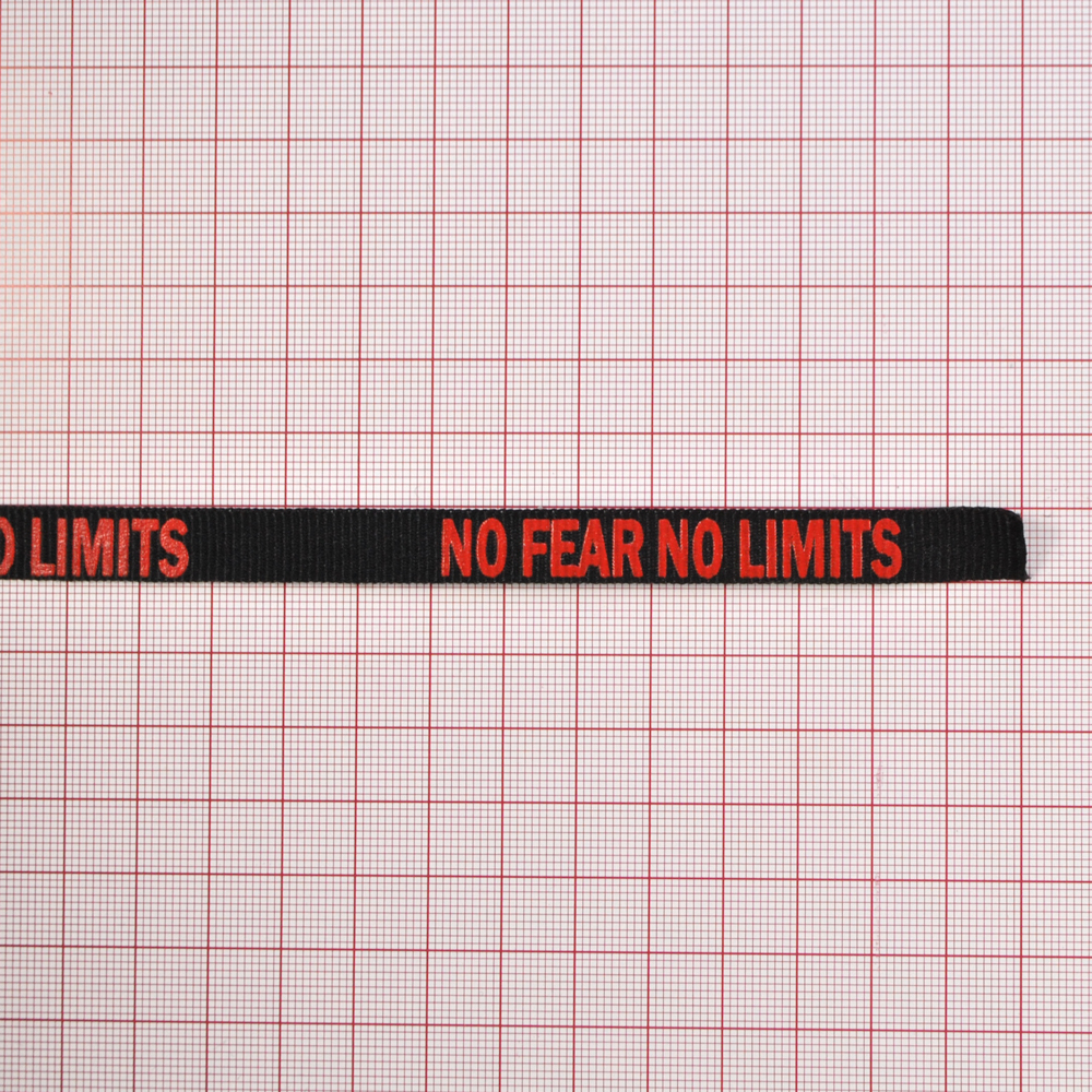 Тесьма репсовая светоотр. No Fear No Limits 10 мм, черный и красный, ярд . Тесьма