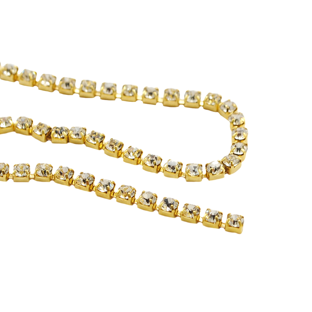 Тесьма стразы SS6, золото, белые камни, ярд. Тесьма из страз