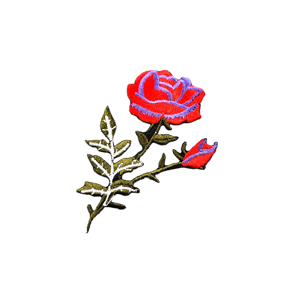 Аппликация клеевая вышитая Роза Виола 90*55мм. два бордово-красных цветка, шт. Аппликации клеевые Вышивка
