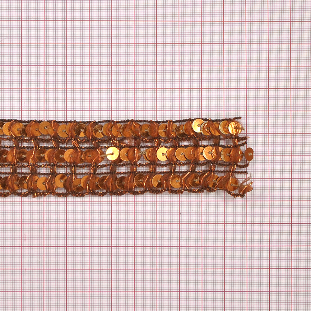 Тесьма пайетки 3,3см № 2 /коричневый, медь/10м. Тесьма Разное