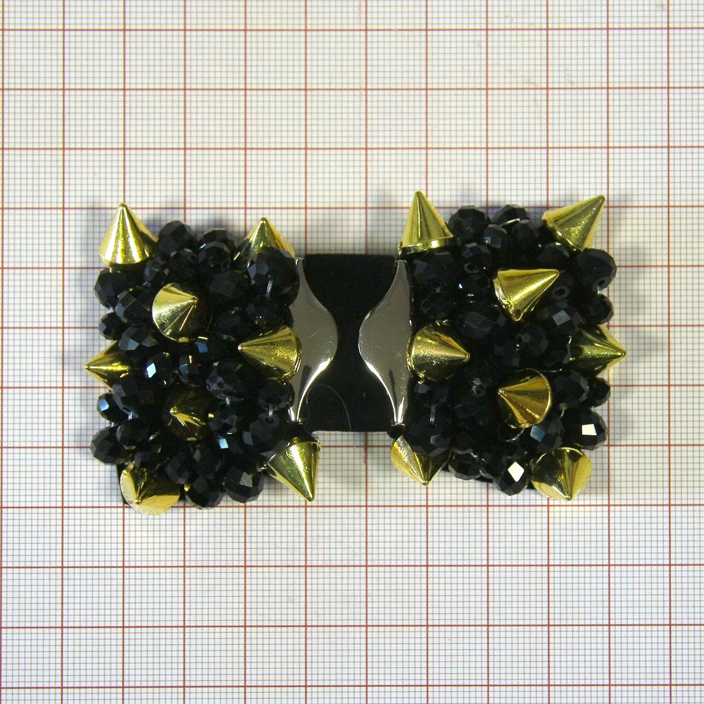 Аппликация декор обувная 50 БАНТ ШИП гладкий, черн. бусины, шт. Аппликации Пришивные Цветы Банты