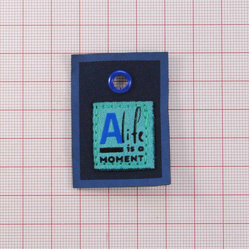 Лейба ткань., Alife is a moment, блочка син., 4.7*3.4см, бирюза.,черн., син, шт. Лейба Ткань