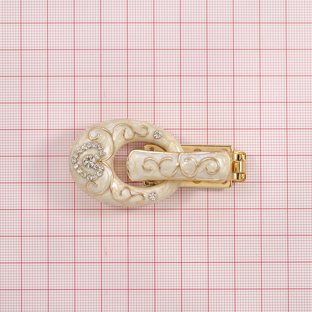 Клипса шубная 3279742 GOLD, перламутровая белая эмаль, белые камни, шт. Клипсы шубные, крючки