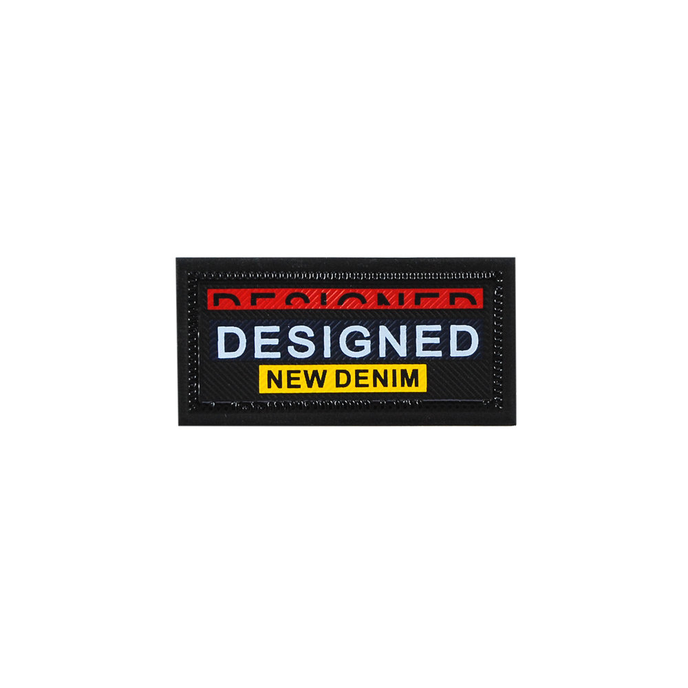 Лейба резиновая DESIGNED NEW DENIM, 4,55*2,5см, черный, желтый, красный, белый,  шт. Лейба Резина