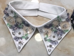 Воротник декор с цветами, стразы, пайетки, белый, серебро, шт. Воротники