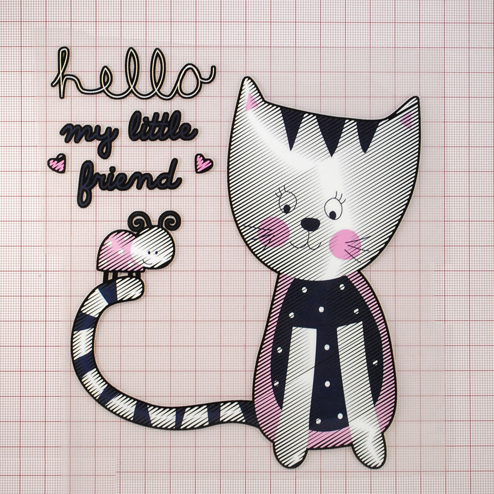 Термоаппликация Кот и мышь 17*14,9см, белая, синяя, розовая, шт. Термопереводки Детские