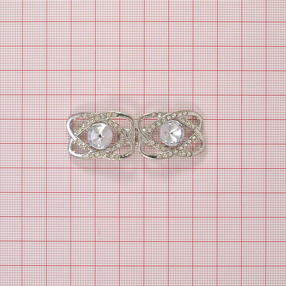 Крючок шубный DW-16337 70*35мм NIKEL, бел. камни шт. Клипсы шубные, крючки