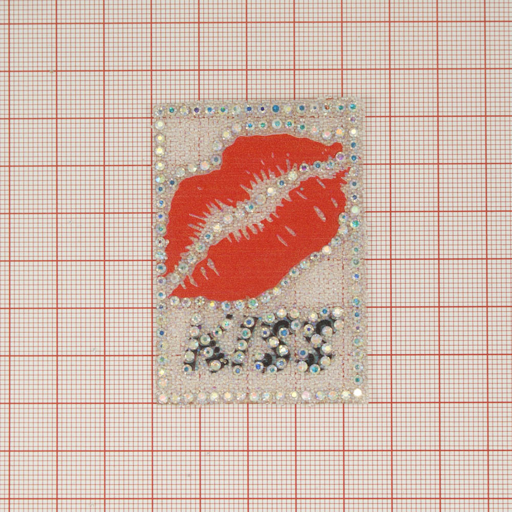 Аппликация клеевая стразы, стеклянная крошка Губы Красные KISS 4,5*6,5см прозрачный бисер, хамелеон камни, шт. Аппликации клеевые Стразы комб.