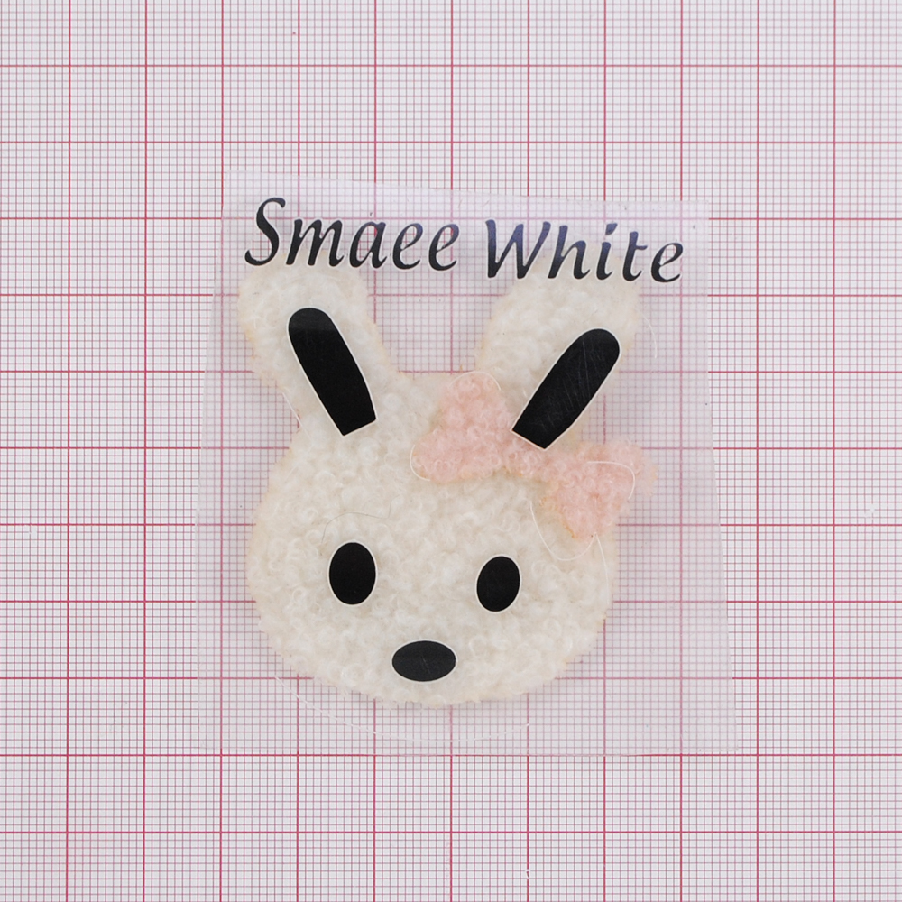 Аппликация тканевая клеевая мех Кролик Smaee White, 5.5*7см, розовый, черный, молочный, шт. Аппликации клеевые Тканевые