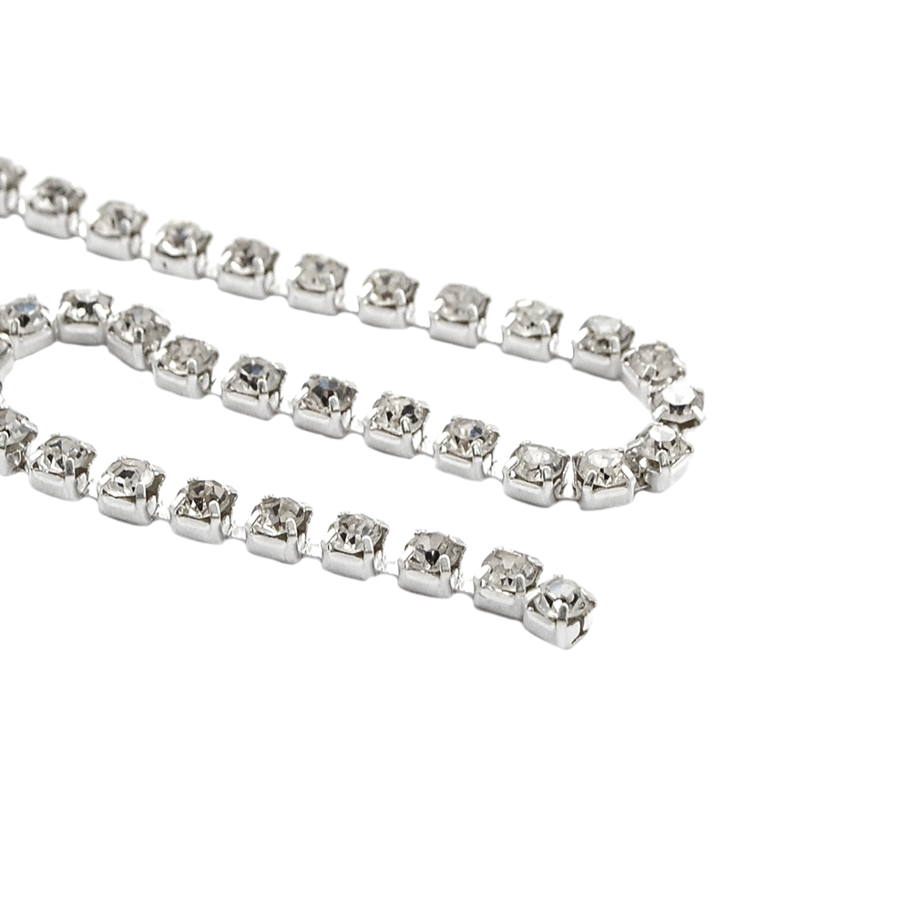 Тесьма стразы SS10, никель, белые камни, ярд. Тесьма из страз