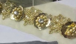 Тесьма с бисером, камнями и жемчугом, золото, коричневый, ярд. Тесьма