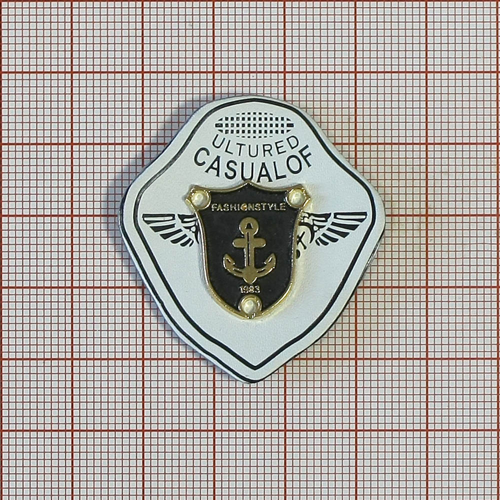 Лейба кожзам A11575 Якорь 37*40мм белая, черный лого, черный с золотом. Лейба Кожзам