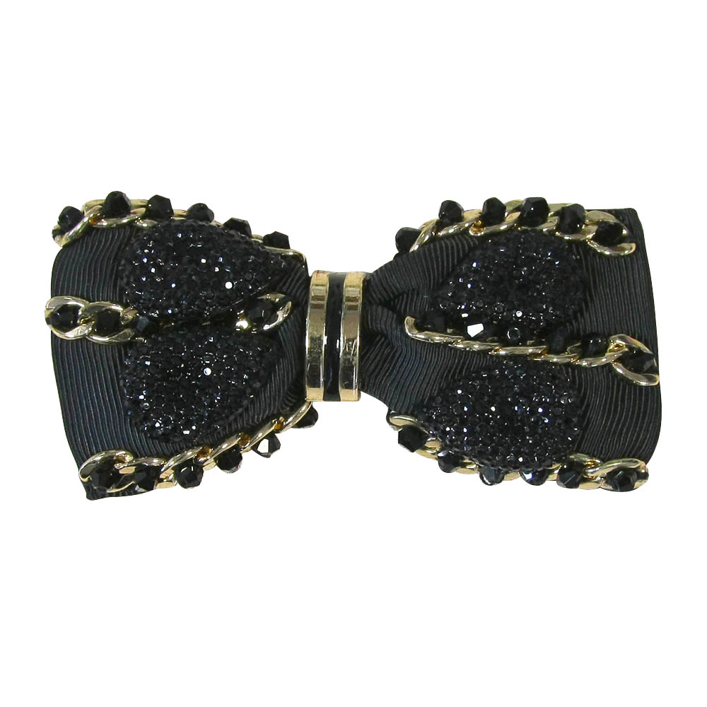 Аппликация декор Бабочка 90*45мм черный, цепь, бисер Сердечки. Булавки и броши