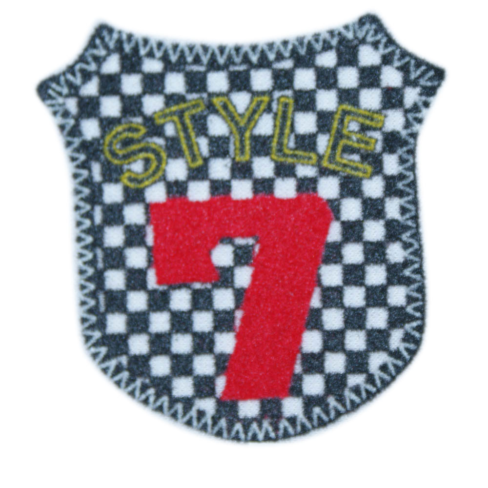 Термоаппликация флок Style 7, 70*65мм, фигурная, черный, желтая надпись, красная 7, шт. Термопереводки Флок