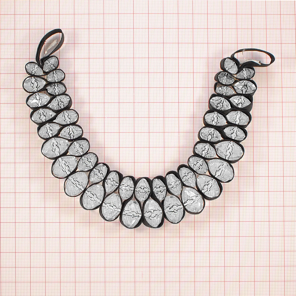 Воротник BS-007 черный 19*11см прозрачные камни в ленте, Петли, шт. Воротники