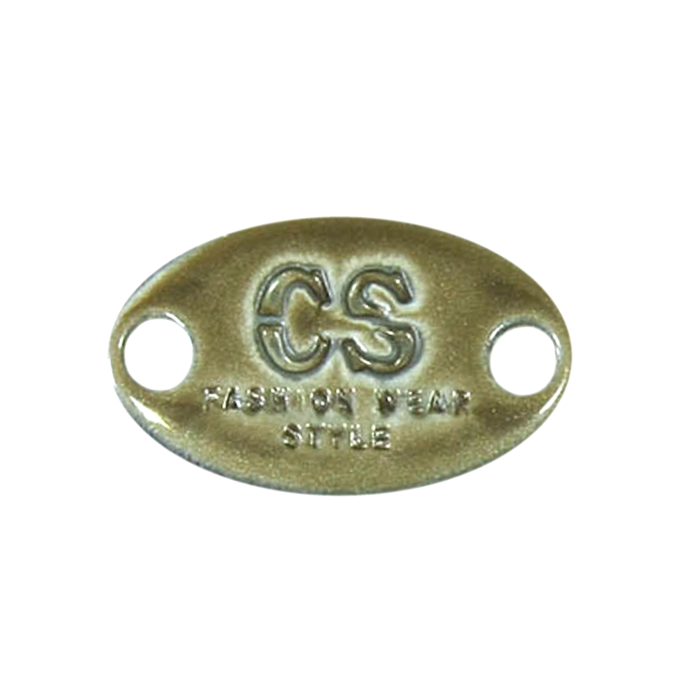 Лейба металл CS Овал 18*11м пришивная, бежевый. Лейба Металл