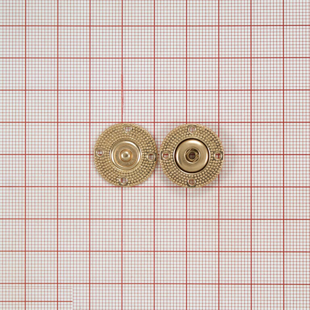 Кнопка металлическая пришивная потайная круглая, узор точка, 20 мм, золото, шт. Кнопка пришивная потайная