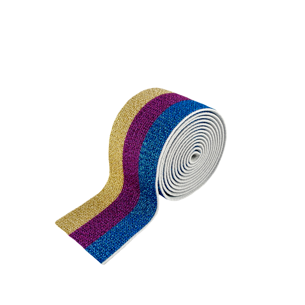 Резинка люрекс Полосы 4см, белый, золотой, сиреневый, голубой, 50ярд. Резинка