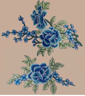 Аппликация вышивка Цветы, 23*32 и 14*25см, синий, зеленый, ПАРА  шт. Аппликации Пришивные Цветы Банты