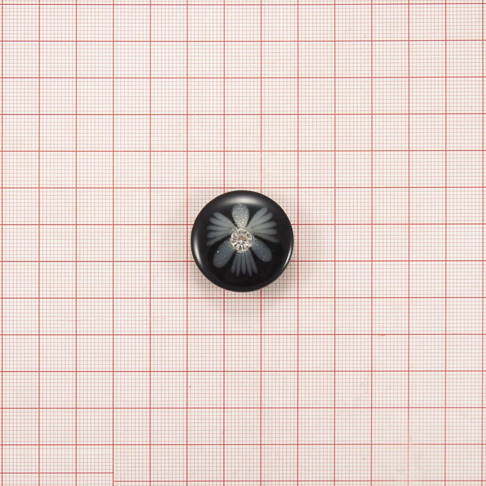 Пуговица №2987-40 черная / цветок, 1 камень. Пуговица декоративная
